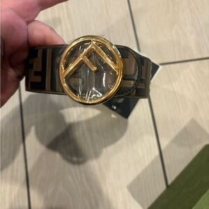 Brand new women's Fendi  Brown and Gold Belt ff logo all over size 75